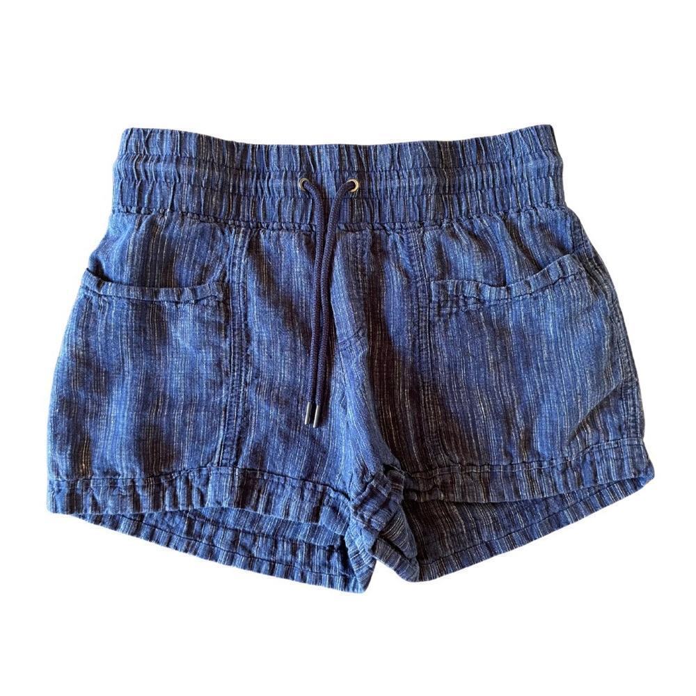 Athleta Mid Rise Linen Textured 4” Elastic Waist Navy Blue Shorts Size 2 0613W‎